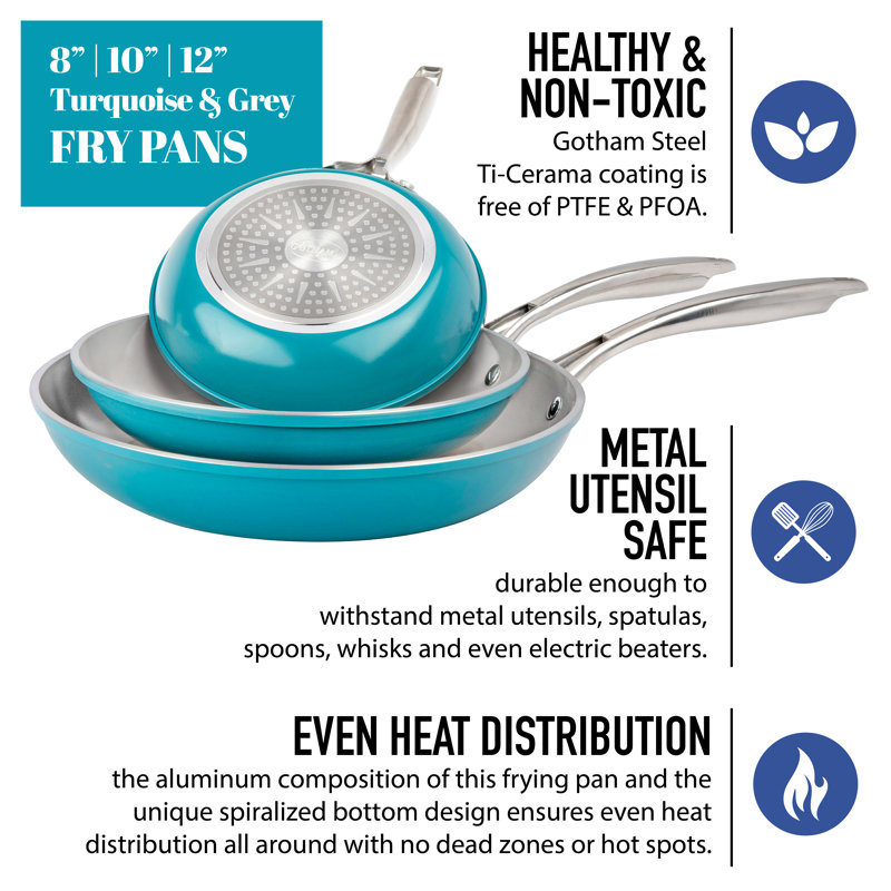 Ensemble de 3 poêles à frire antiadhésives bleu acier Gotham - 8 po 10 po et 12 po