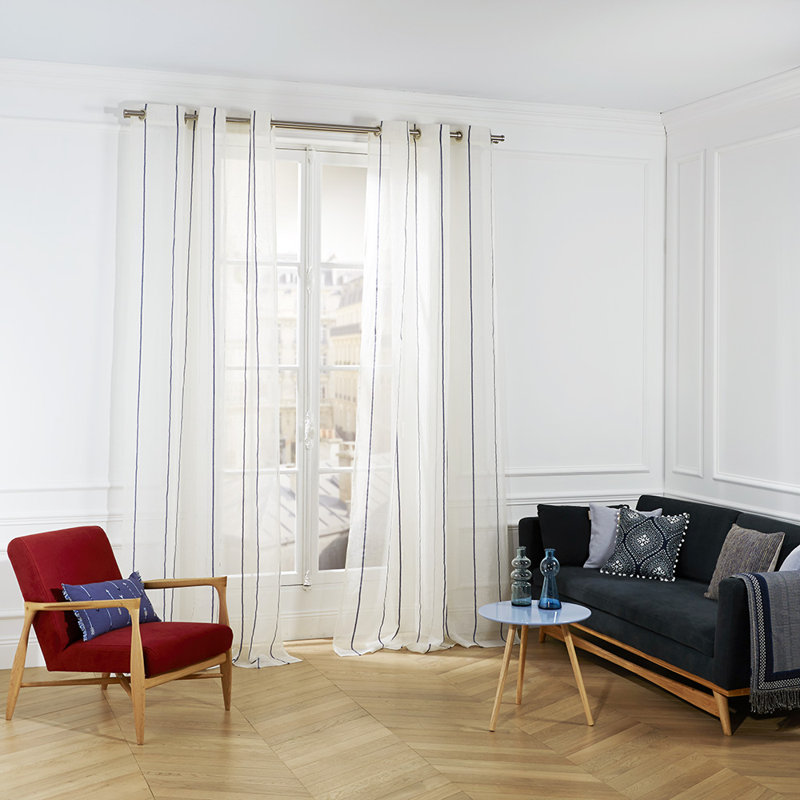 Linen Sheer Single Curtain Panel, Blue, 145 W x 298 D cm