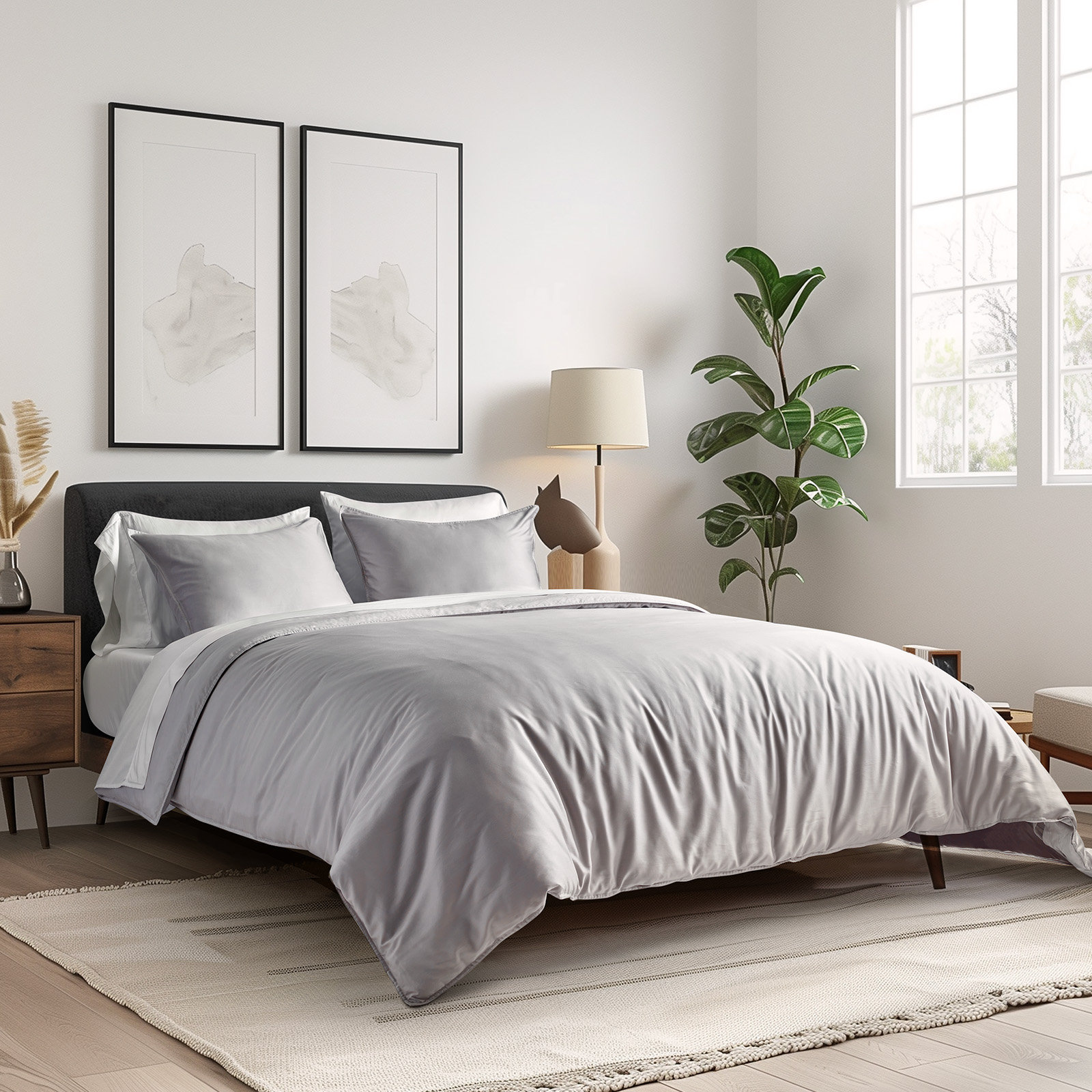 Cotton Tencel Duvet Cover Set, Dove Gray, King Duvet Cover + 2 King Shams