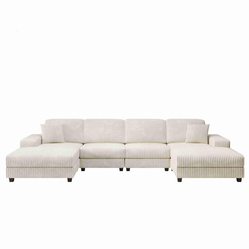 Convertible U-shaped Combination Sofa, Beige Corduroy