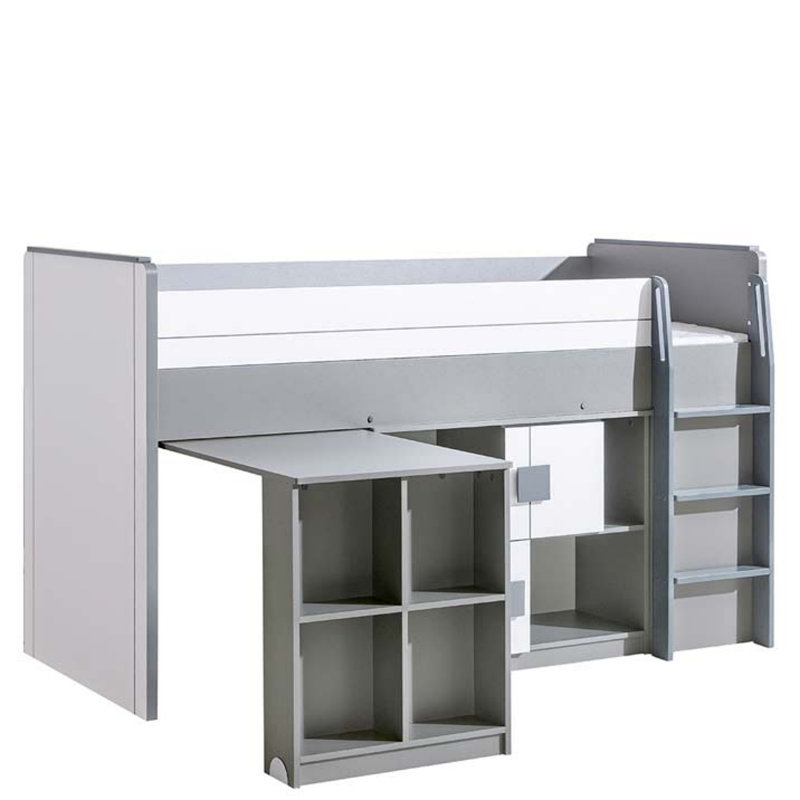 Edmound European Single (90 x 200cm) Mid Sleeper Loft Bed Bed with Bookcase, Anthracite