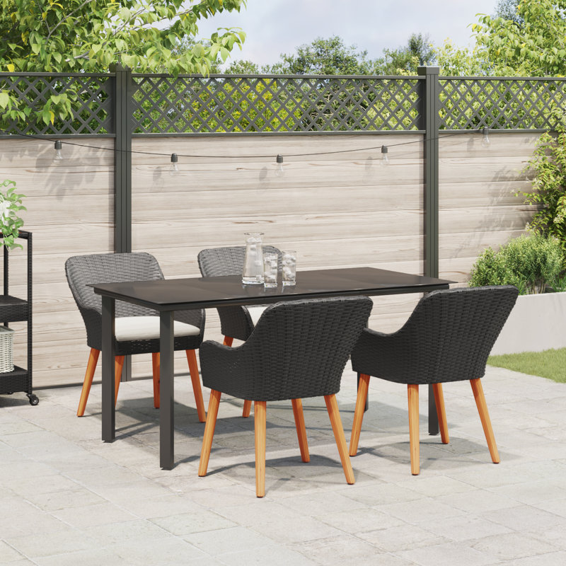 vidaXL Garden Dining Set with Cushion 5 pcs Black Poly Rattan, Black, 29.1" H x 63" W x 31.5" D, 4