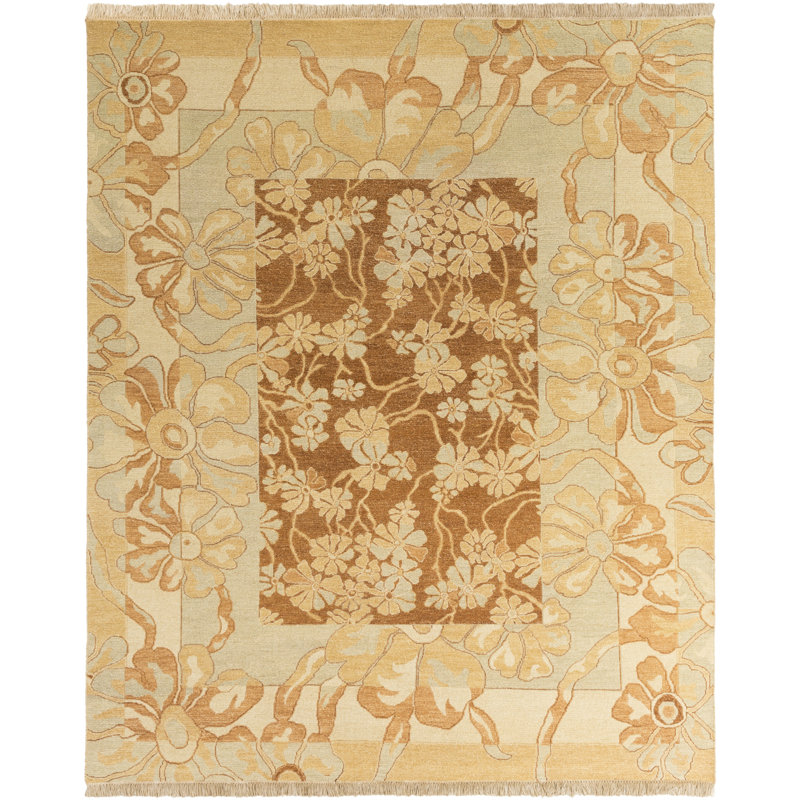 Tapis brun clair / ivoire en laine noué à la main Mathilda, Rectangle 6 pi x 9 pi