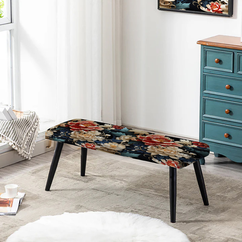 Banc rembourré floral noir, Asian Artistry Floral