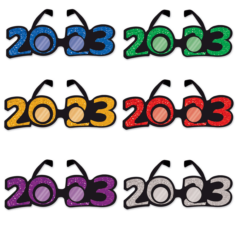 Lunettes en plastique scintillantes "2023", Multi-couleur