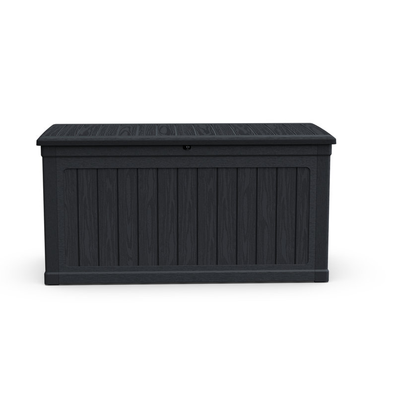 230 Gallon Waterproof Resin Xxl Deck Box In Black, Lockable, For Storing Sports Equipment And Patio Cushions, Double - Wall Design All Weather Durability, Multipurpose As Table Or Bench, 32 Width, 34
