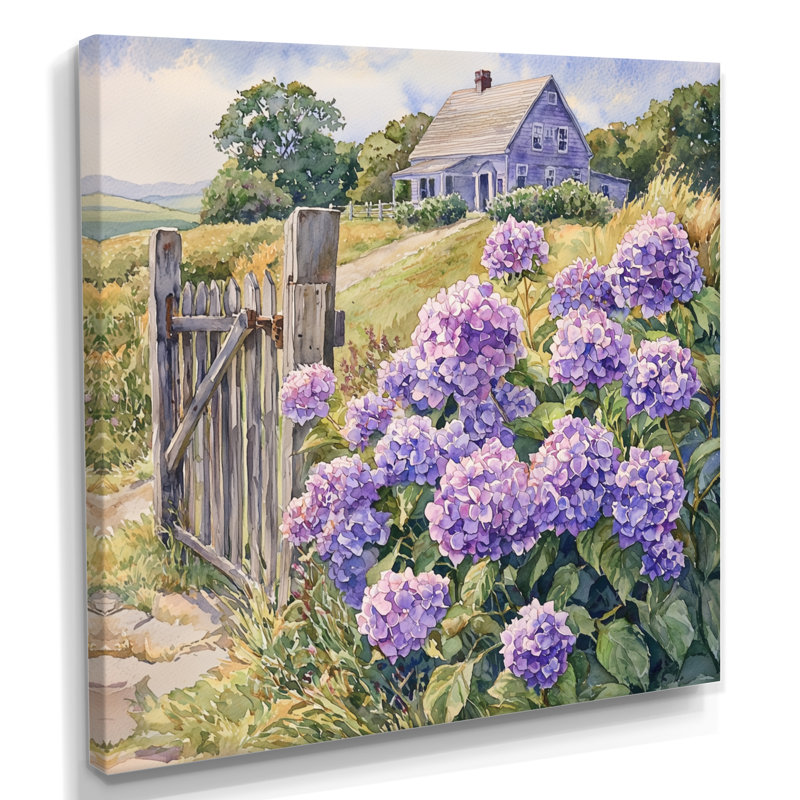 Hydrangeas by The Farmhouse Fence - Hydrangea, art mural encadré, Toile tendue, Ne s’applique pas, H 30 po x l 30 po