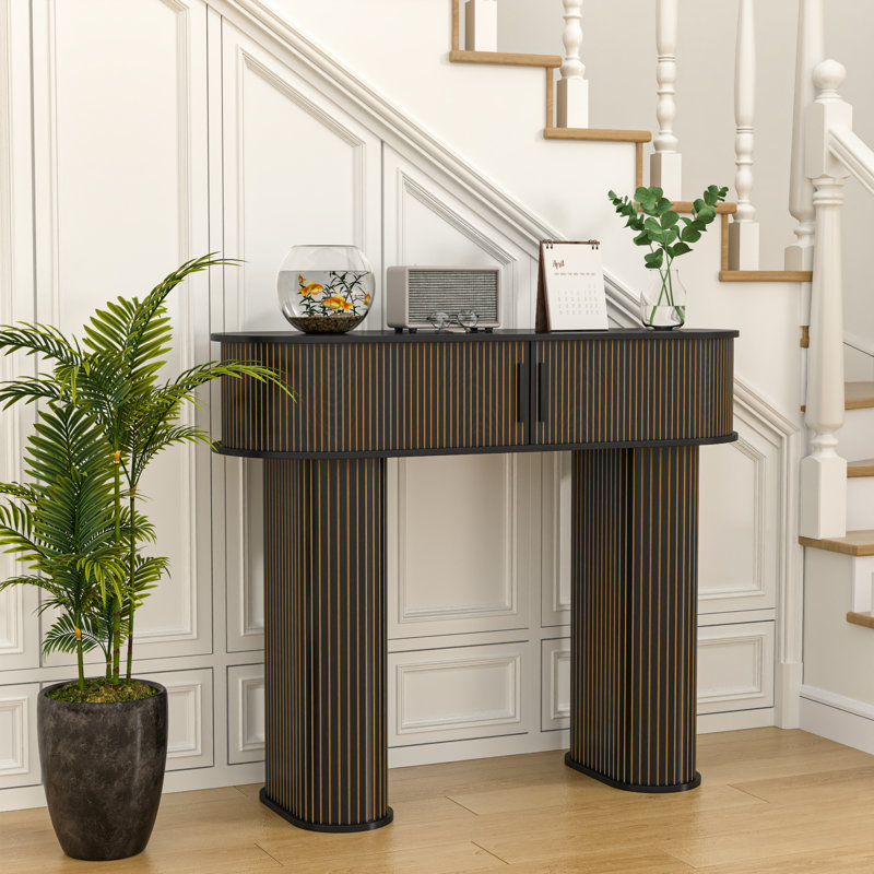 39.37'' Console Table, with 3 Storage and Sliding Doors Accent Tables for Entryway, Black