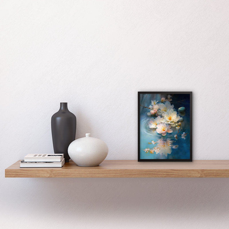Fallen Cherry Blossom Flower Water Ripples - Single Picture Frame Print