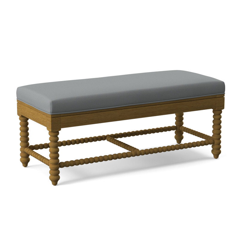 Lind Island Upholstered Bench, Honey Finish, Light Blue Performance Fabric; 0851-55