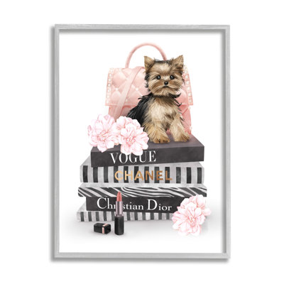 " Yorkie Puppy Glam Quilted Purse Fashion Bookstack " by Ziwei Li