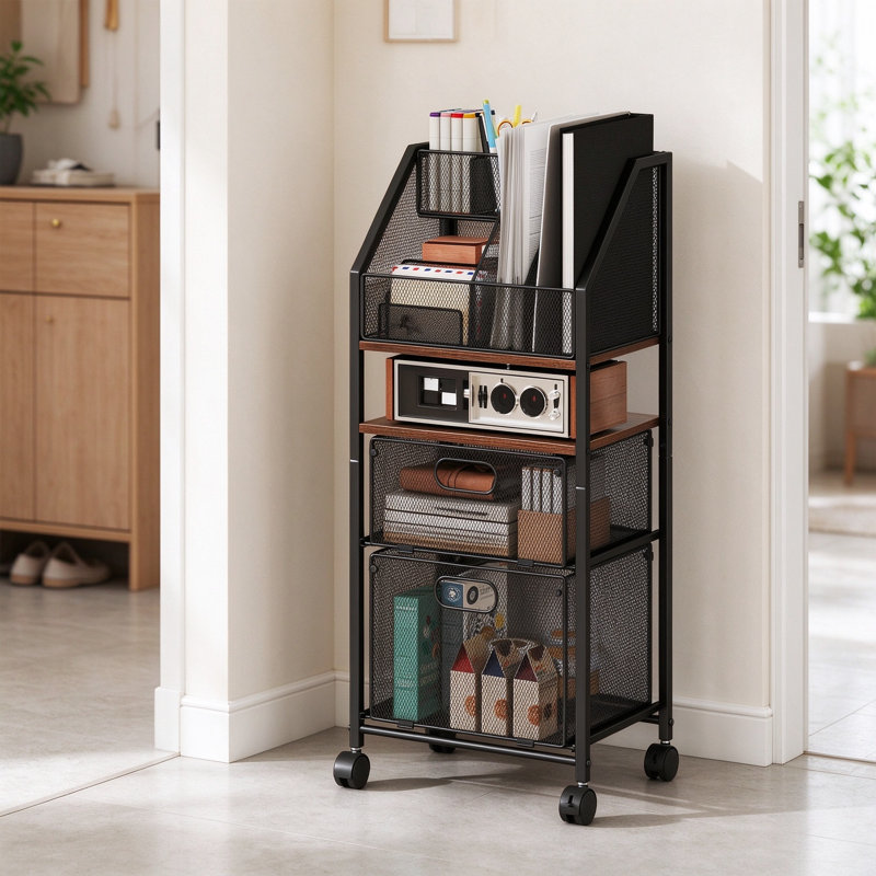 Rolling Utility Cart with 5 Compartments, 2 Drawers & Locking Wheels