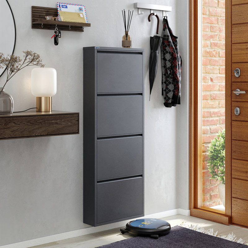 Antibacterial 4 Tier Metal Shoe Cabinet Without Holes, Anthracite