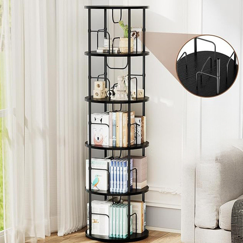 Black 5-Tier 360° Rotating Stackable Bookshelf with Metal Frame