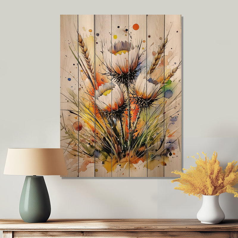 Thistles Wildflower Meadows II - chardon, art mural en bois sur bois de pin naturel, H 20 po x l 10 po