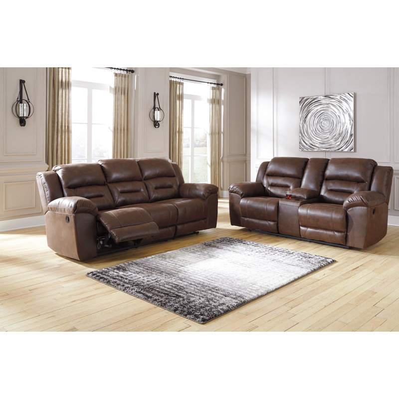 Kanhaya Reclining Loveseat with Console, Brown