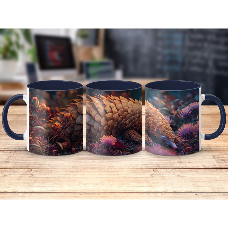 Realistic Animal Design 11oz Accent Mugs – Ceramic Coffee Cup with a Navy Handle and Interior