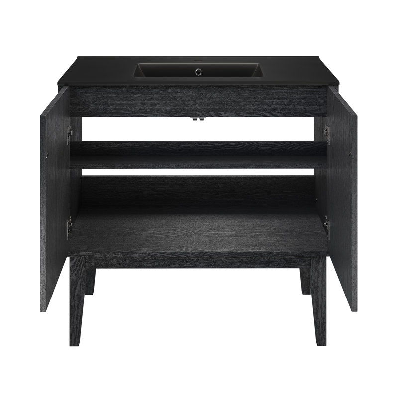 Bosse 36" Freestanding Bathroom Vanity With Sink Top, Black, Natural Oak, 8" Widespread