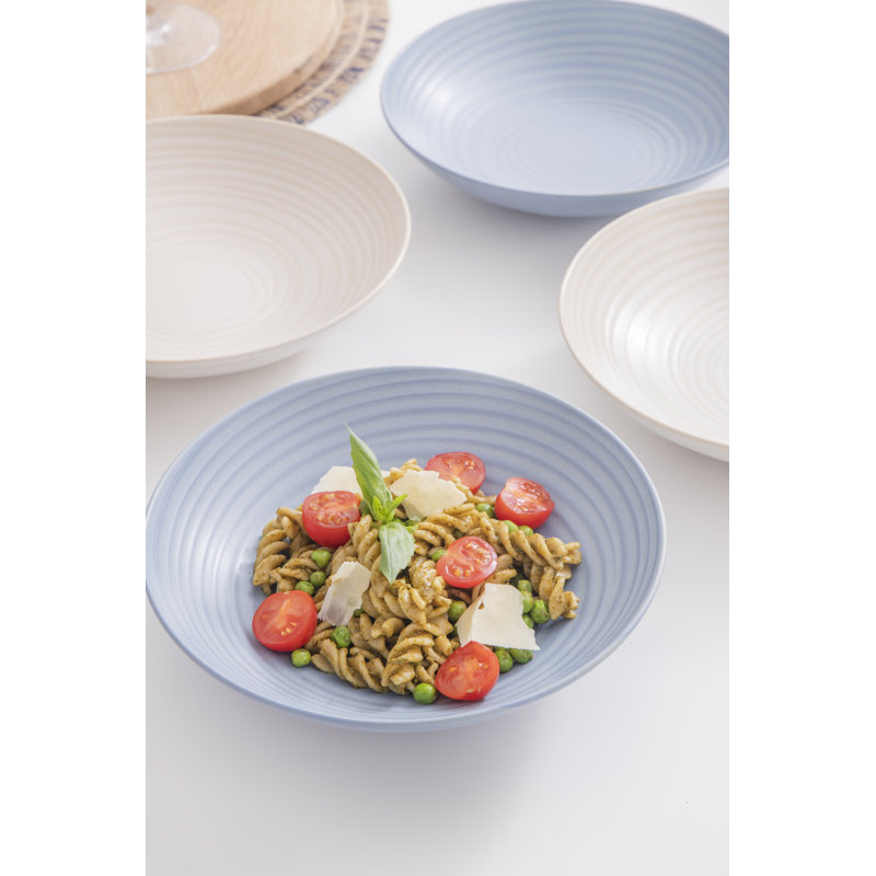 KitchenCraft Pasta Bowls in Gift Box, Lead-Free Glazed Stoneware - Embossed, Blue