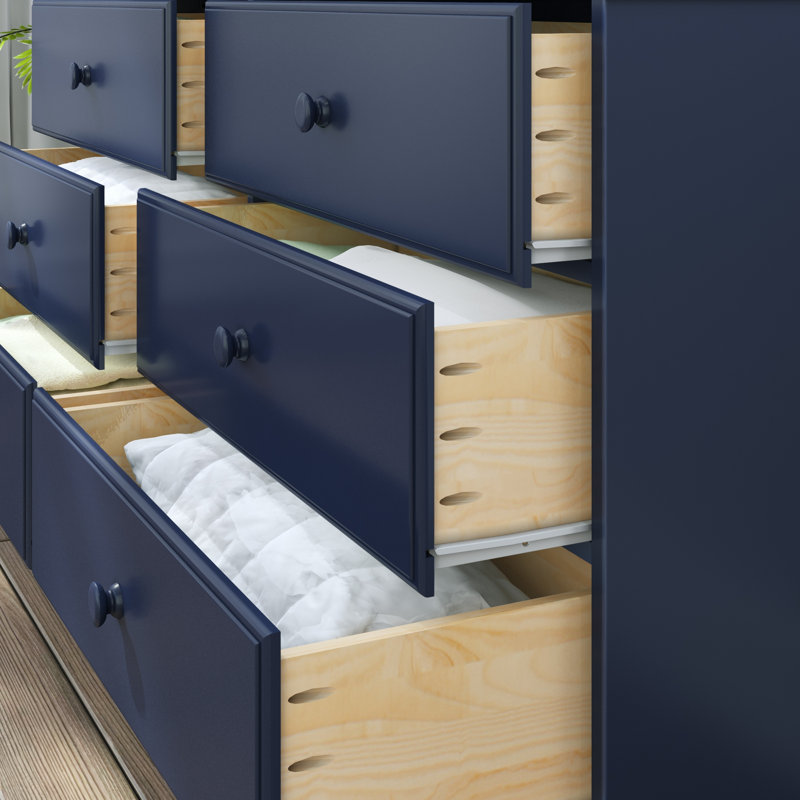 Commode 6 tiroirs en bois massif, Bleu