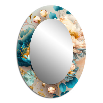 Multi-Color Blooming Flowers II - Large Oval Wall Mirror On Metal