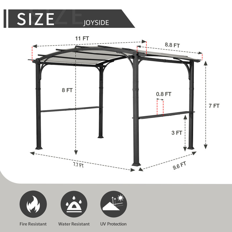 Metal Pergola With Canopy, Gray, 11 ft. W x 8.8 ft. D