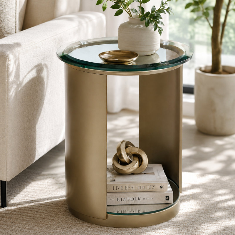 Houston Round Chairside Table - Brushed Gold