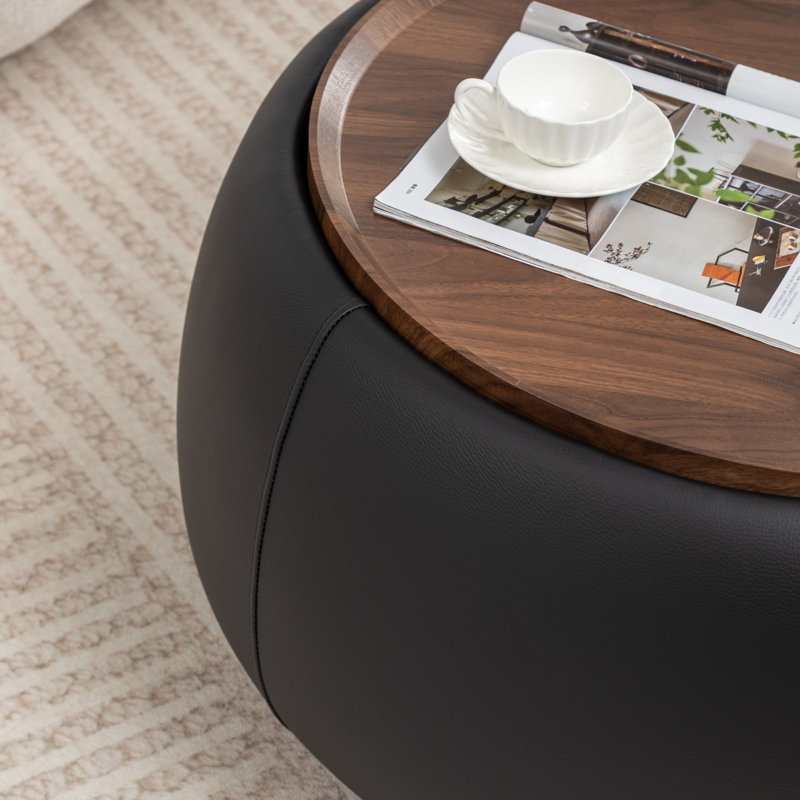 Pietsch Round Cocktail Ottoman With Storage, Black