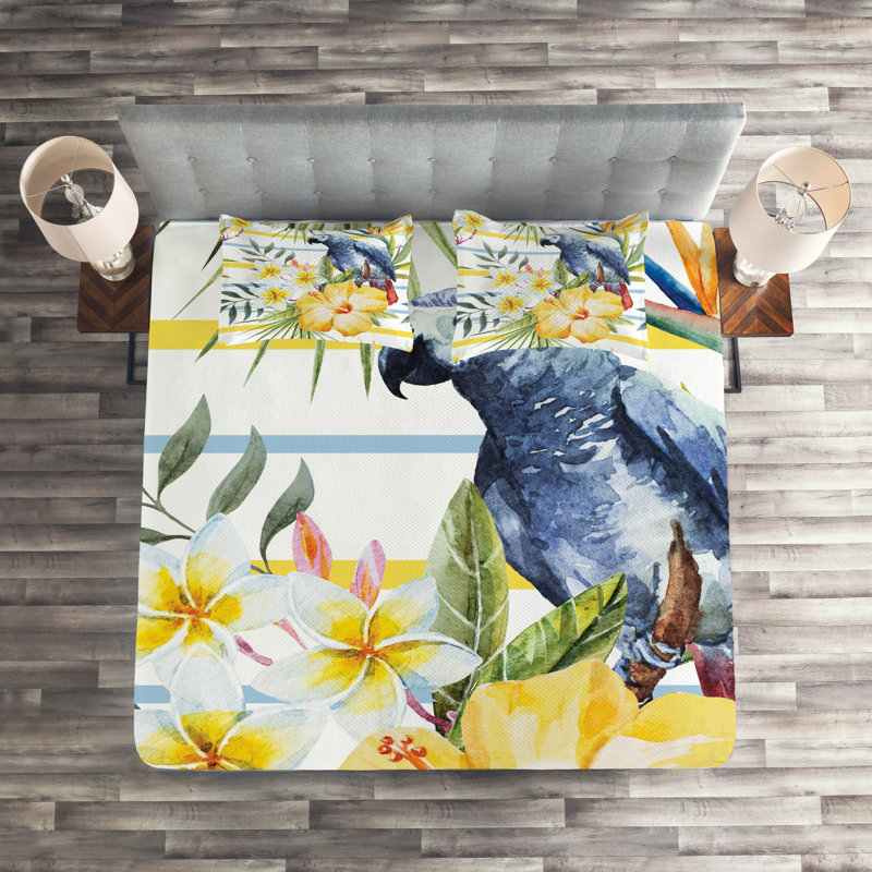 Parrot Coastal Polyester Coverlet, Queen Bedspread + 2 Shams