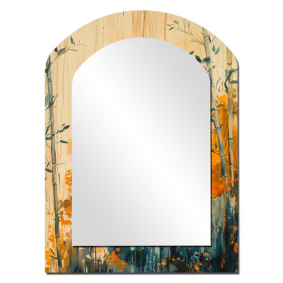 Panda Portrait In Bamboo Landscape III - miroir décoratif Panda Arch, miroir mural asymétrique moderne, impression sur métal