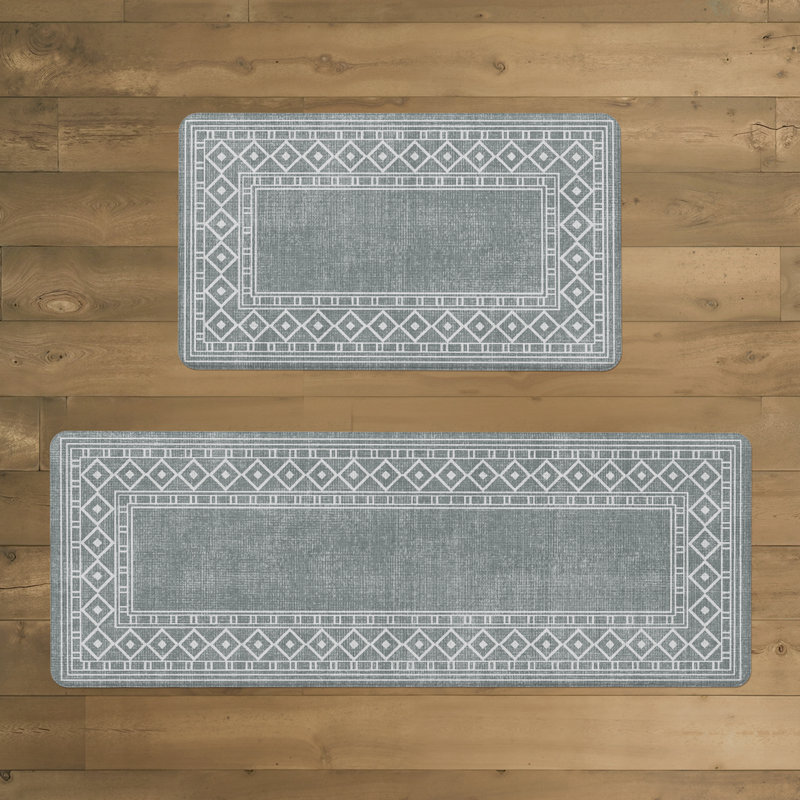 Tapis de cuisine imperméable anti-fatigue anti-dérapant, Gris / Blanc, Tapis de couloir 1 pi 5 po x 3 pi 11 po