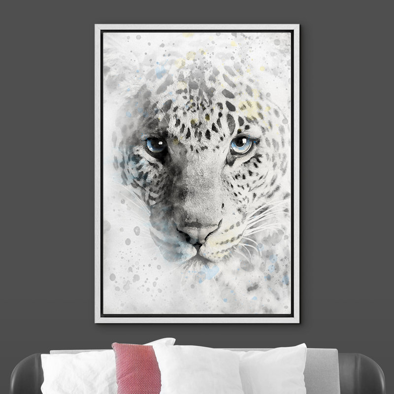 " Watercolor Blot Leopard With Blue Eyes ", White, 24" H x 16" W x 1.5" D