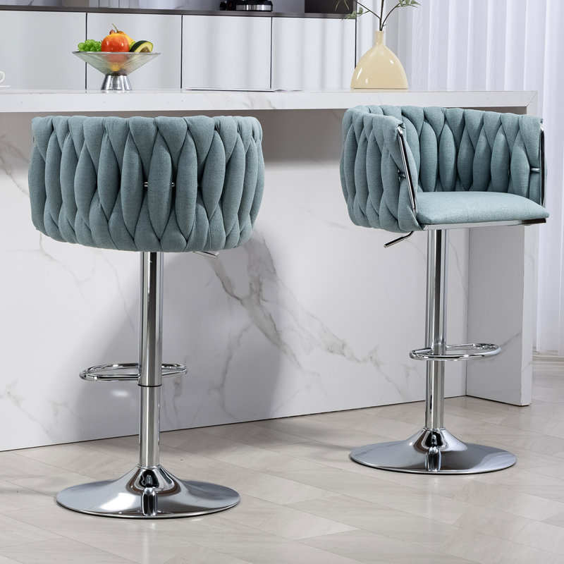 2 pièces tabourets de bar pivotants en tissu bleu 360 - Hauteur réglable avec dossier tissé et repose-pieds pour îlot de cuisine, pub, café de 2 repose-pieds, café, pub