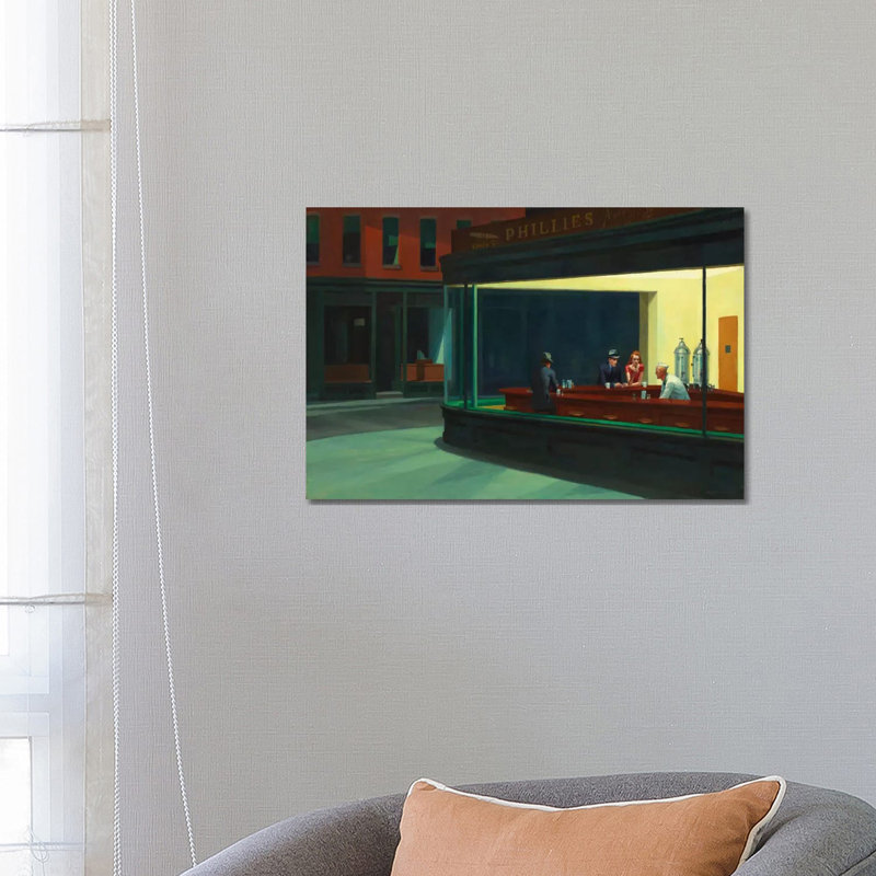 Nighthawks, 1942 by Edward Hopper - Painting on Canvas, 66.04 cm H x 45.72 cm W x 3.175 cm D, No Frame