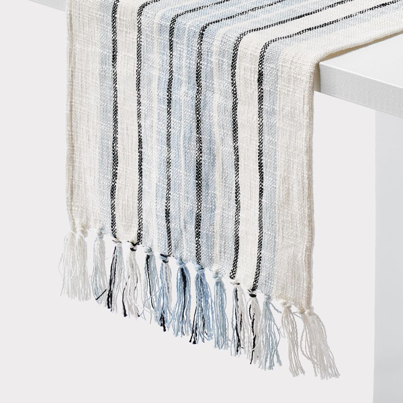 16x80 SONYA STRIPE Slub Self Fringe Ends Runner