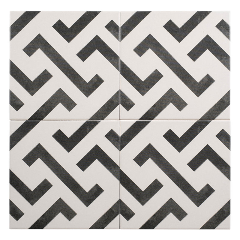 Istanelle Janian Black & White 8-in. Encaustic Matte Porcelain Wall & Floor Tile