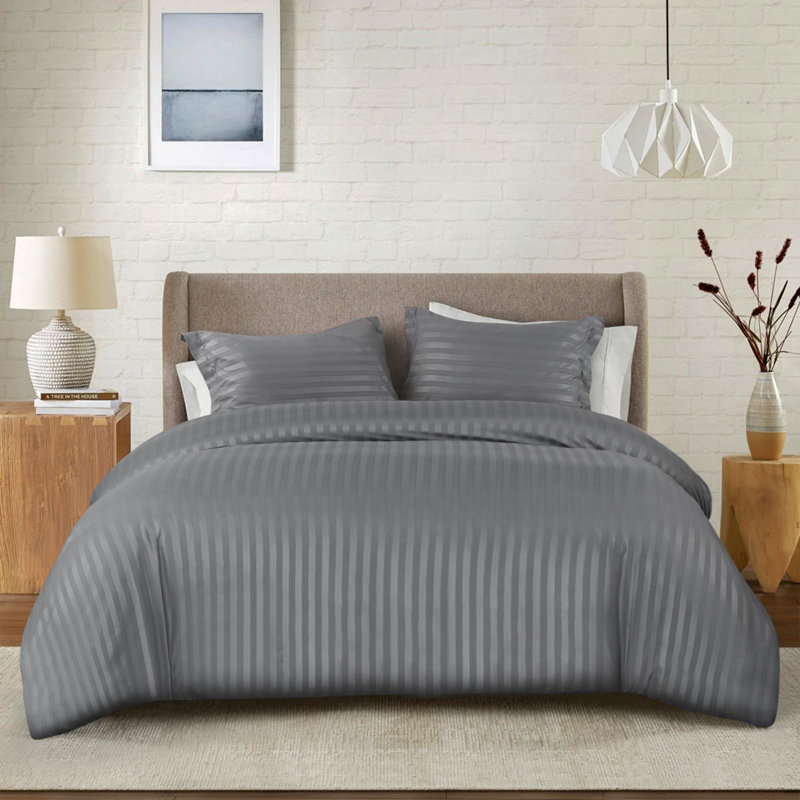 Nisreen Microfiber / Polyester Striped Duvet Cover with Pillow Shams, Double  Duvet Cover + 2 Standard Shams, Grey