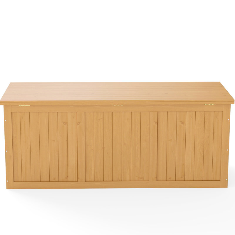 Coffre de terrasse en bois massif de 112 gallons avec siège et table à double usage pour coussins de patio, Naturel