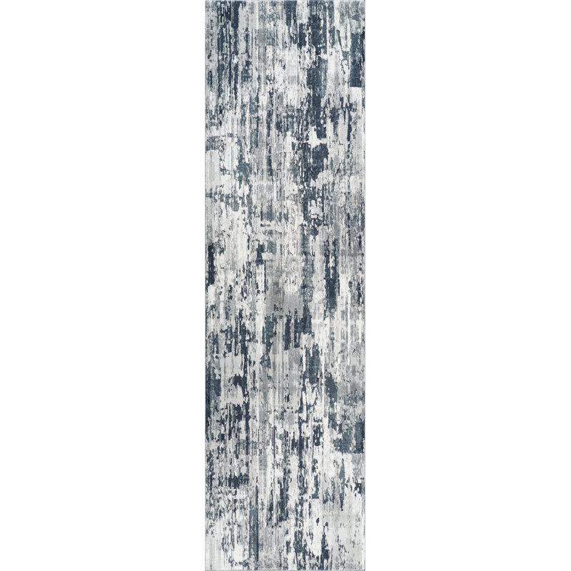 Andrew Blue & Gray Abstract High-Low Modern Rug, Blue/Gray, 2'7" x 10'0"