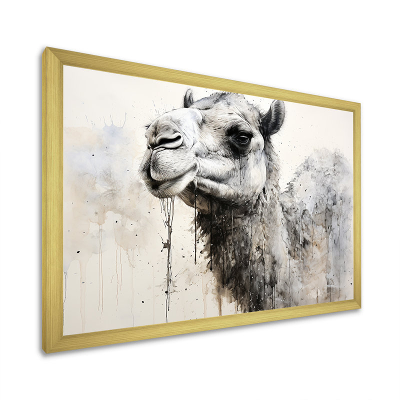 " Minimalism Monochrome Camel ", 34" H x 44" W, Gold Picture Framed