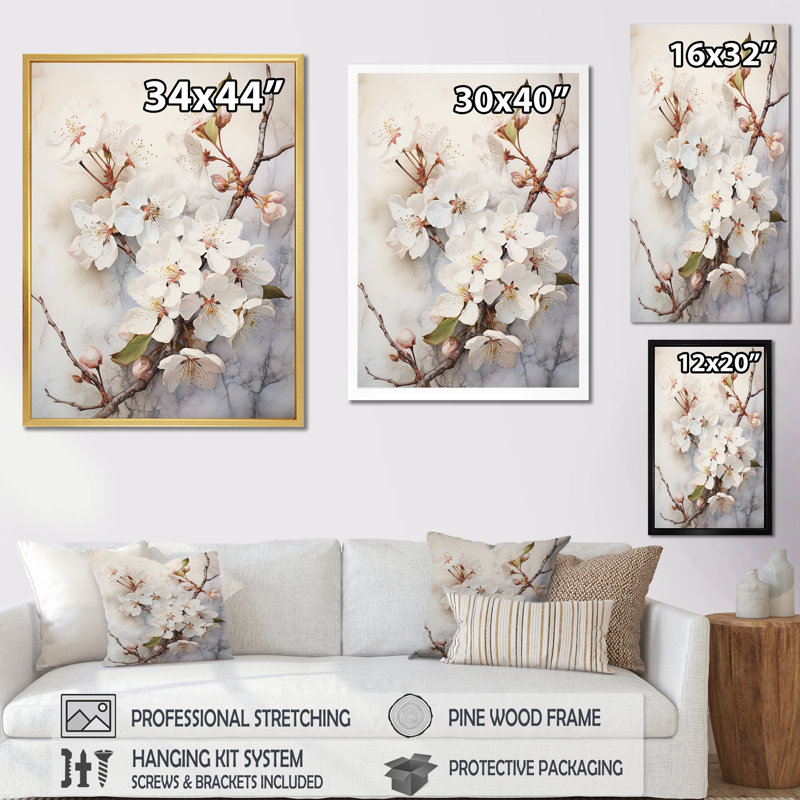 Décoration murale minimalisme beige Cherry Blossom III - fleur de cerisier, Cadre flottant naturel