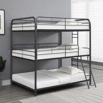 Furniture Triple Bunk Bed, Full/Full/Full, Black