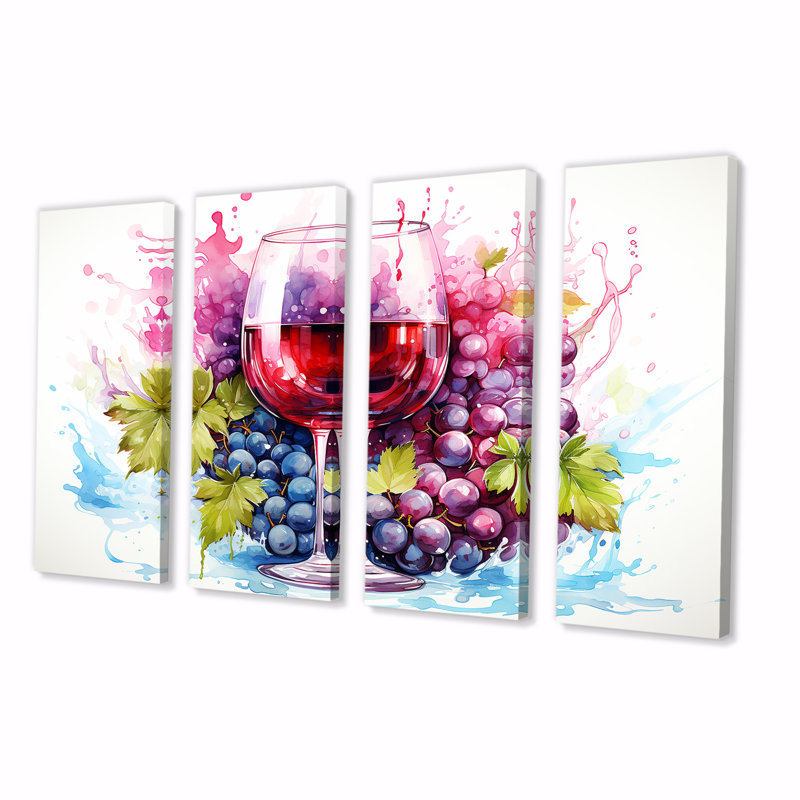 Grape Elegantburgundy Wine II - vin, art mural 4 pièces, H 28 po x l 48 po