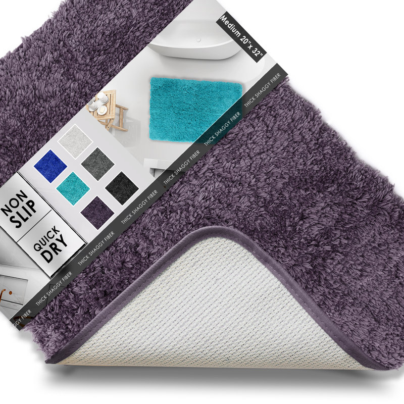 Ciarra Rectangular Polyester Non-Slip Solid Bath Rug, 20" W x 32" L, Purple