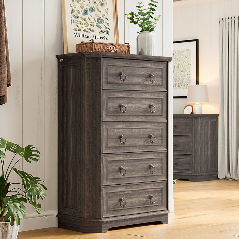 Commode 5 tiroirs l 31 po, Brun