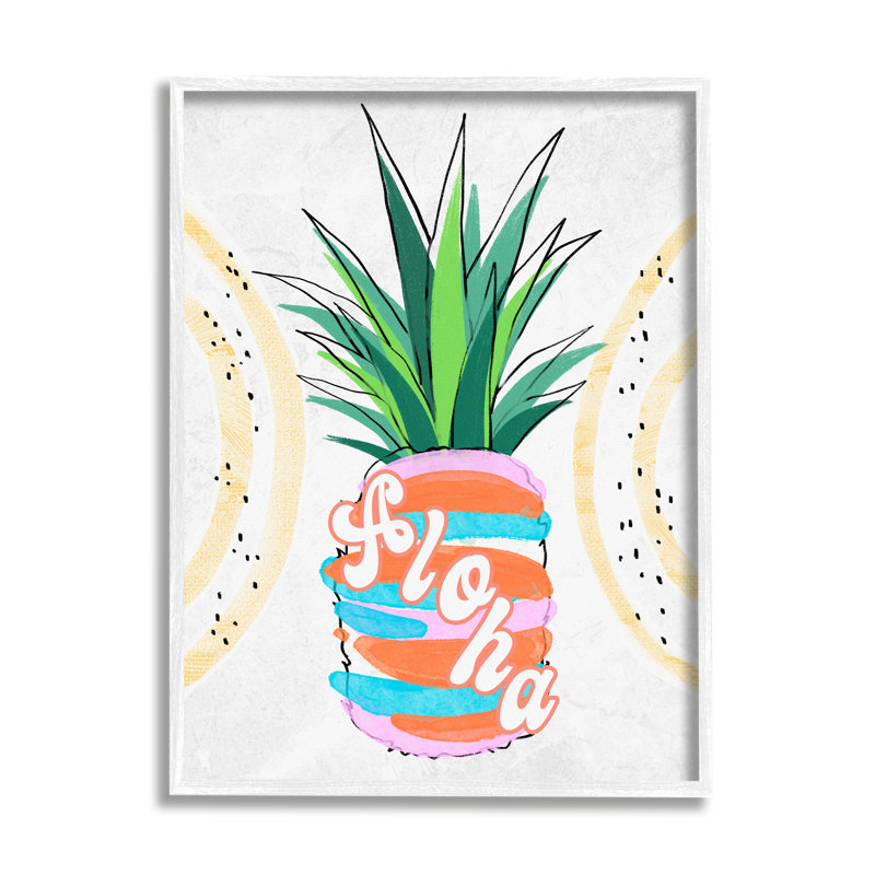 Tropical Aloha Pineapple Bold, H 20 po x l 16 po x P 1,5 po, Giclée encadrée blanc bord de mer