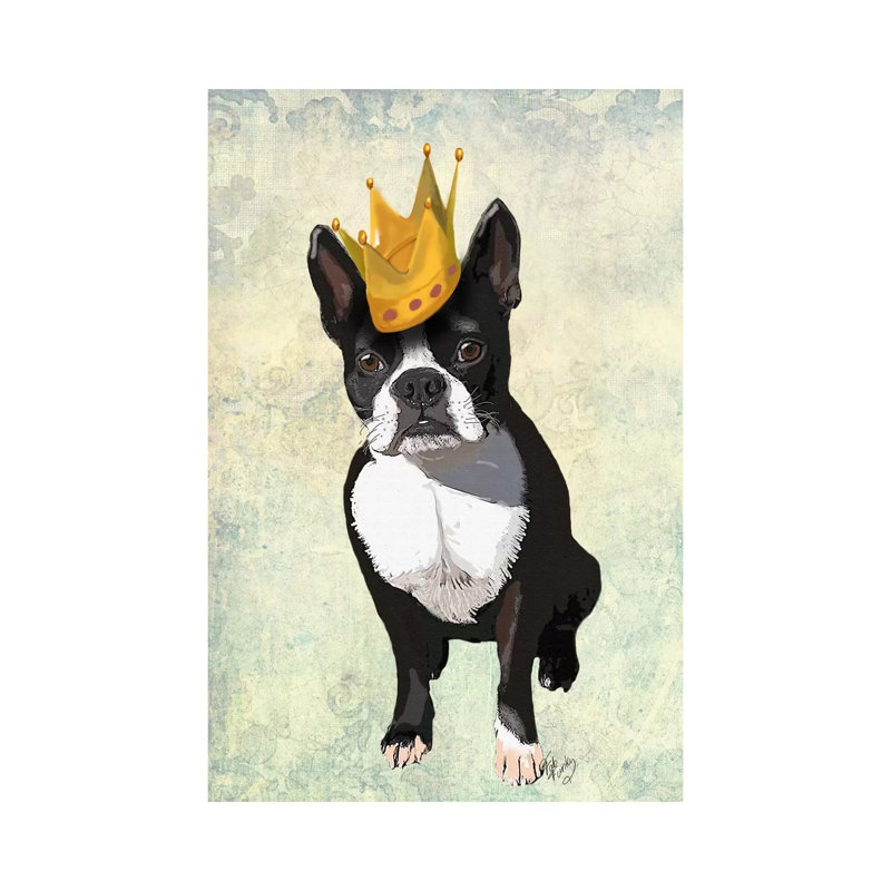 Boston Terrier & Crown by Fab Funky - Wrapped Canvas Print, 30.48 cm H x 45.72 cm W