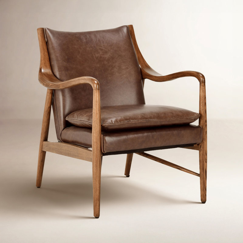 Kiannah Genuine Leather Accent Chair, Brown Genuine Leather