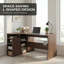 Bureau en L avec tablettes de rangement, petit bureau d'angle pour les petits espaces, table réversible avec 3 tablettes à niveaux, bureau personnel, bureau d'écriture pour jeux vidéo, bois de noyer