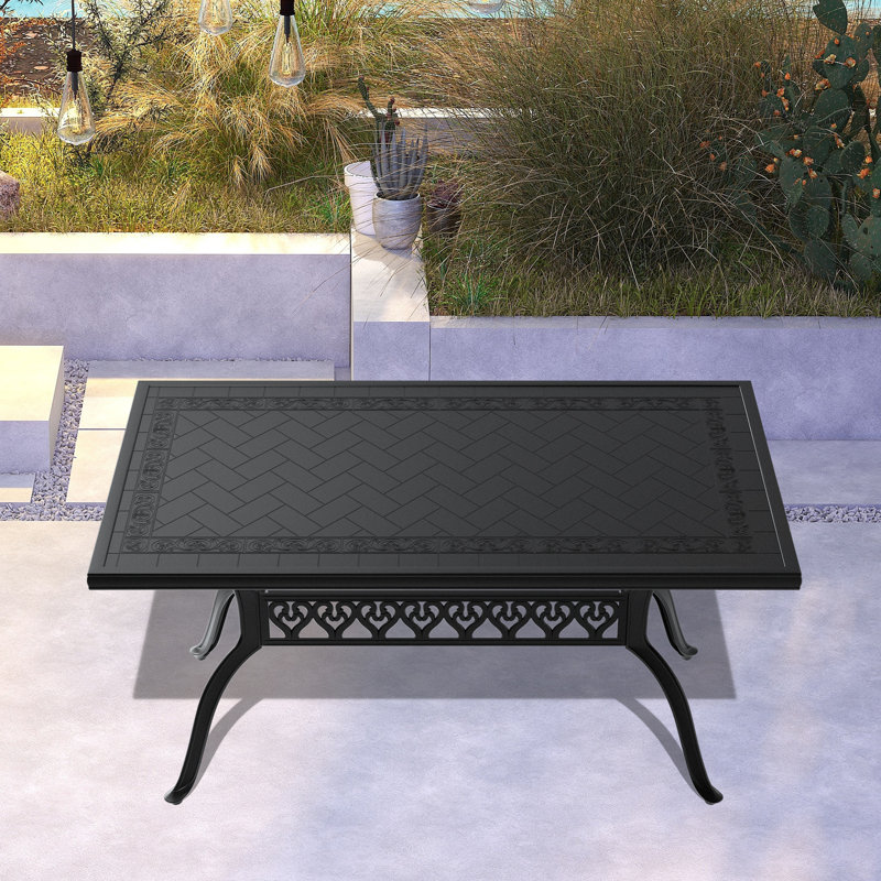 Table de salle à manger rectangulaire extérieure de 150 cm (59,06 po) de long avec cadre en aluminium moulé